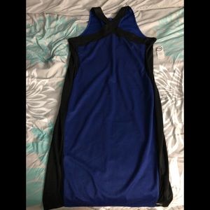 Blue/black dress, sheer black lining on the side.